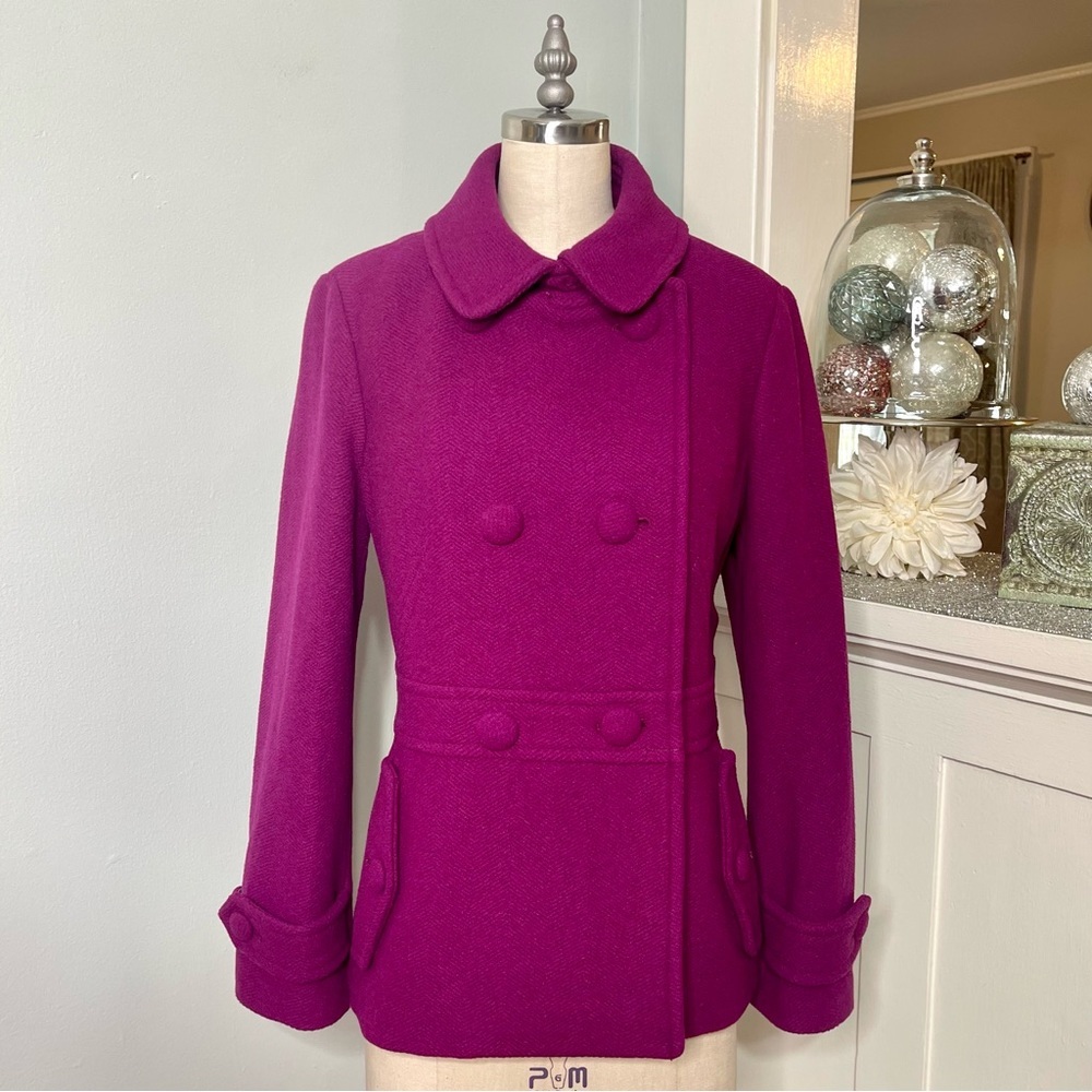 Talbots Wool Blend Peacoat Jacket Magenta Purple Peter Pan Collar Mod Retro 10p - Picture 6 of 14